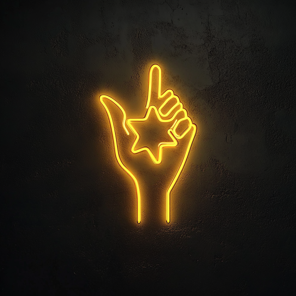 Hand Holding Star - Yellow Neon Sign, 24 Inches