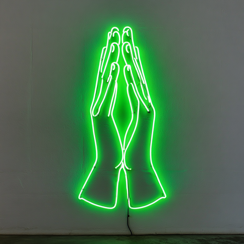 Hands in Prayer - Green Neon Sign, 18 Inches