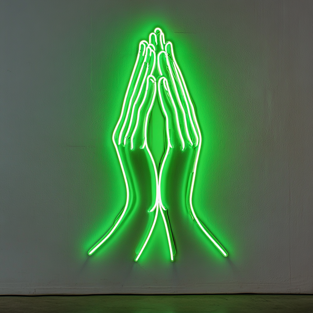 Hands in Prayer - Green Neon Sign, 18 Inches
