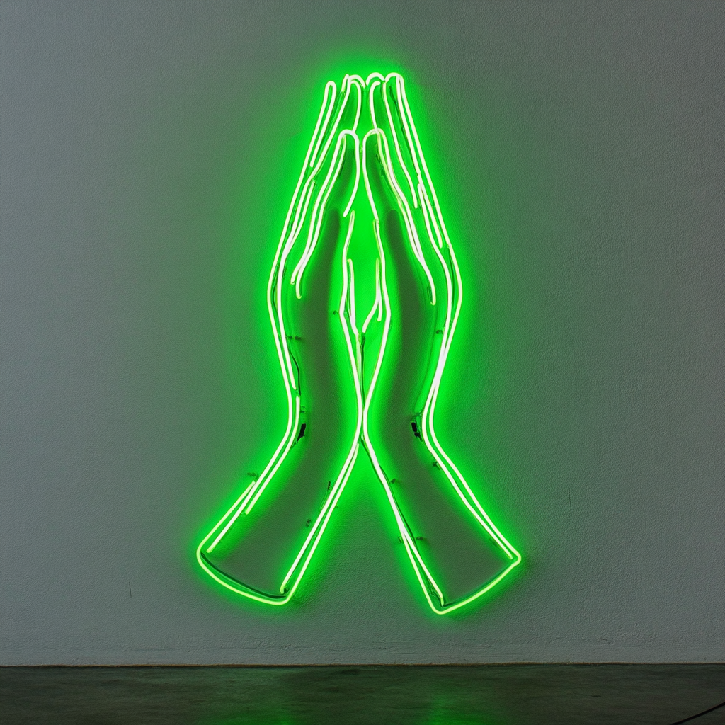 Hands in Prayer - Green Neon Sign, 18 Inches