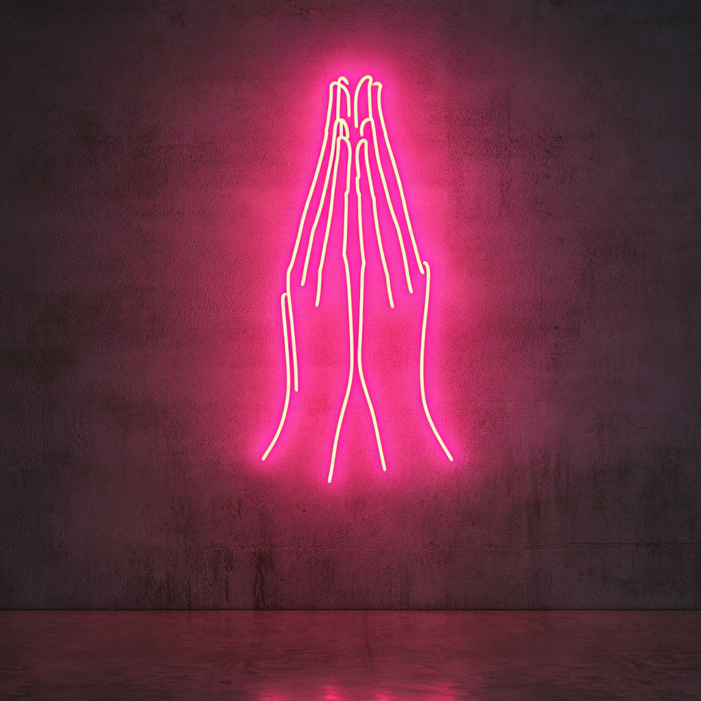 Hands in Prayer - Pink Neon Sign, 18 Inches