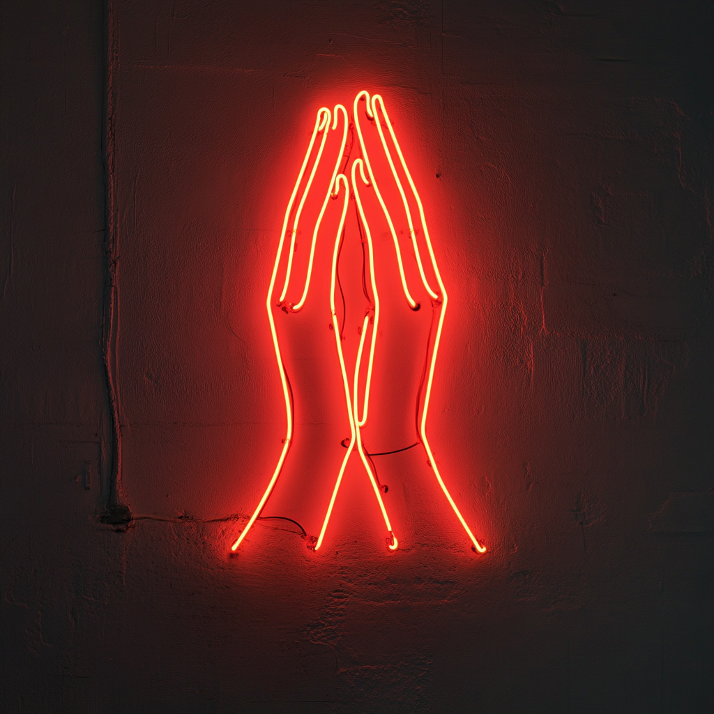 Hands in Prayer - Red Neon Sign, 24 Inches