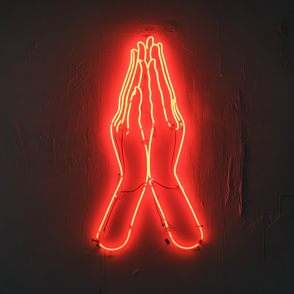 Hands in Prayer - Red Neon Sign, 24 Inches