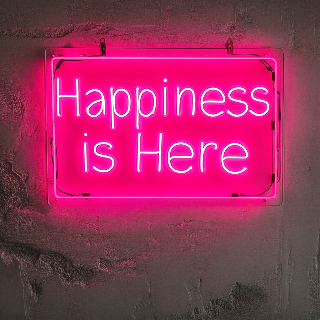 Happiness is Here - Pink Neon Sign, 18 Inches
