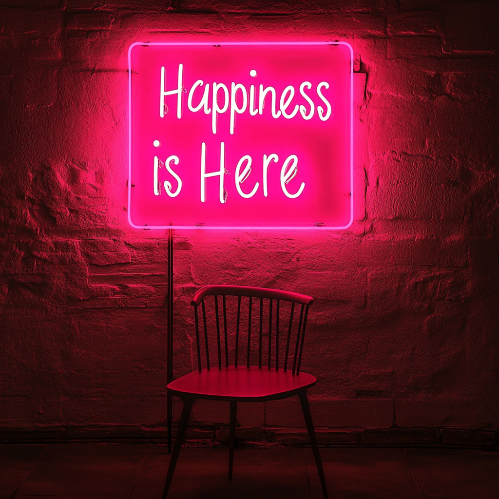 Happiness is Here - Pink Neon Sign, 18 Inches