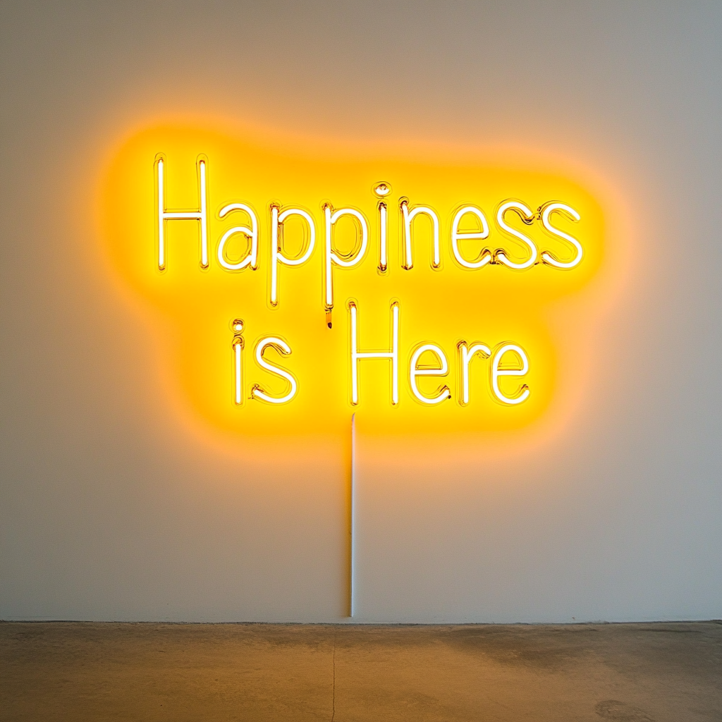 Happiness is Here - Yellow Neon Sign, 18 Inches