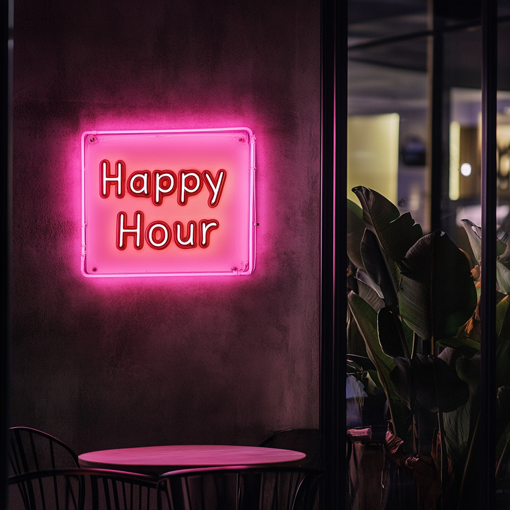 Happy Hour - Pink Neon Sign, 18 Inches