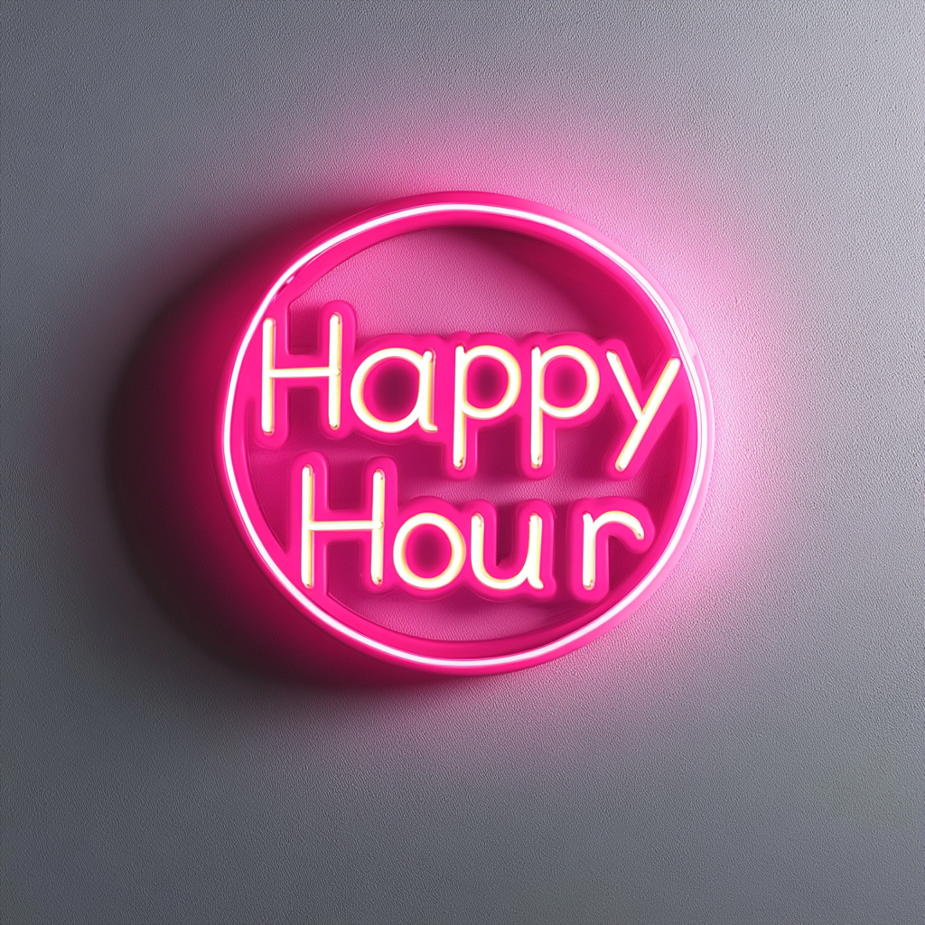 Happy Hour - Pink Neon Sign, 18 Inches