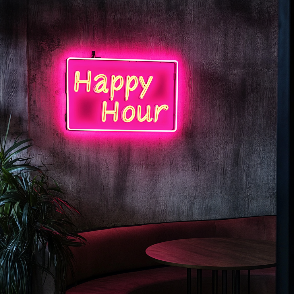 Happy Hour - Pink Neon Sign, 18 Inches