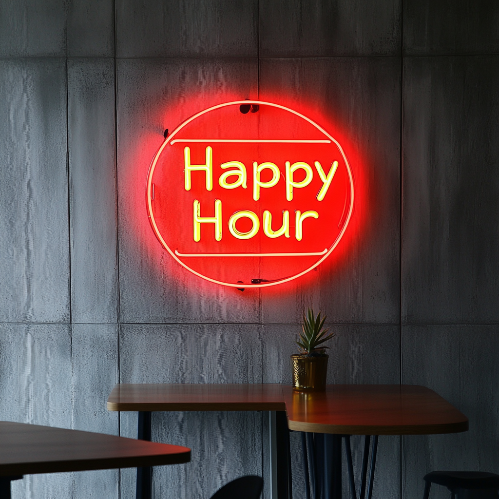 Happy Hour - Red Neon Sign, 24 Inches