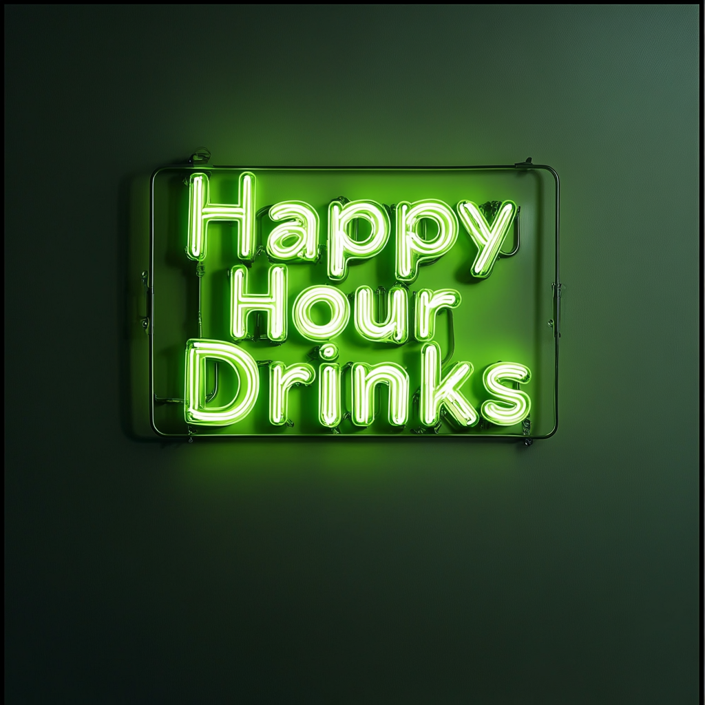 "Happy Hour Drinks" - Green Neon Sign, 24 Inches