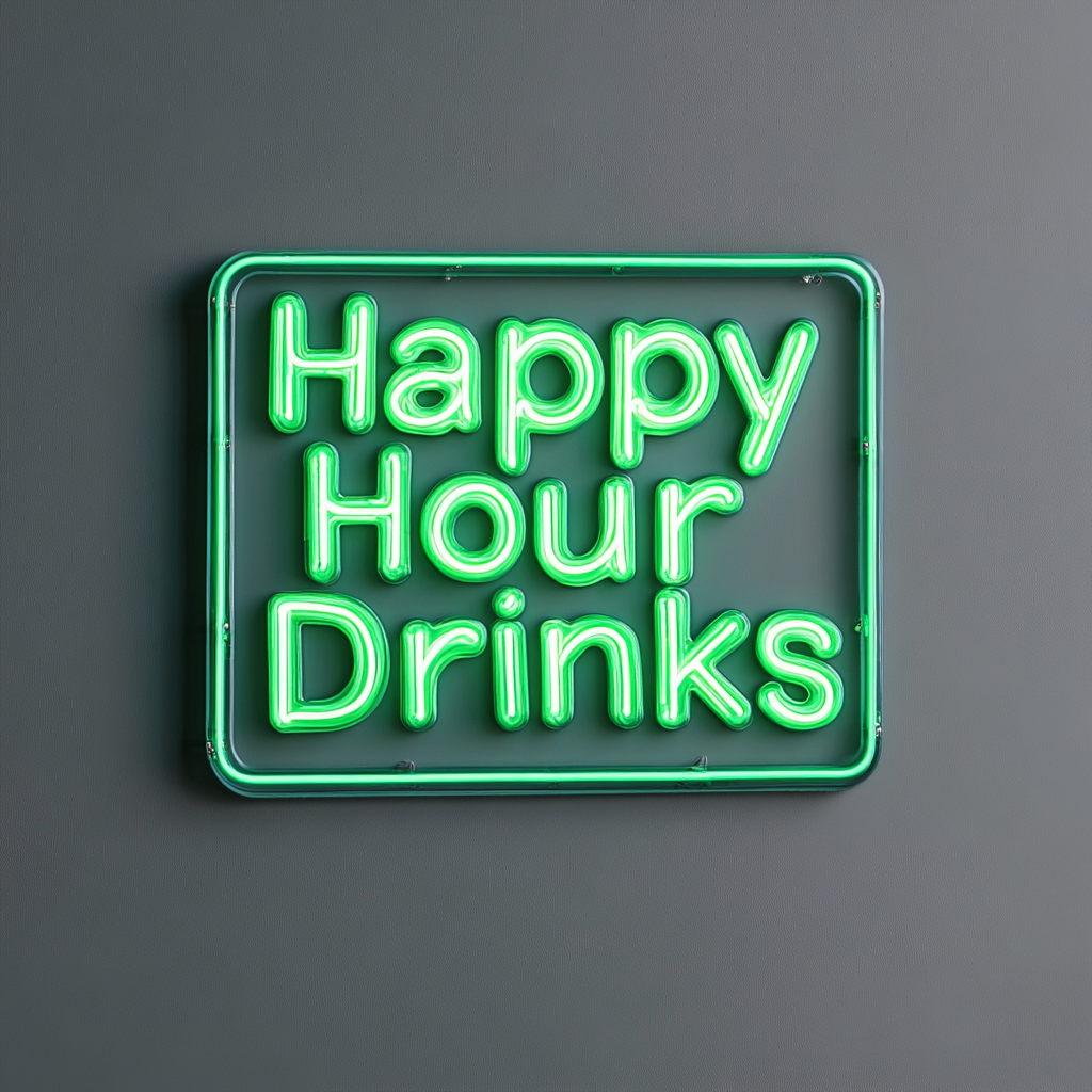 "Happy Hour Drinks" - Green Neon Sign, 24 Inches