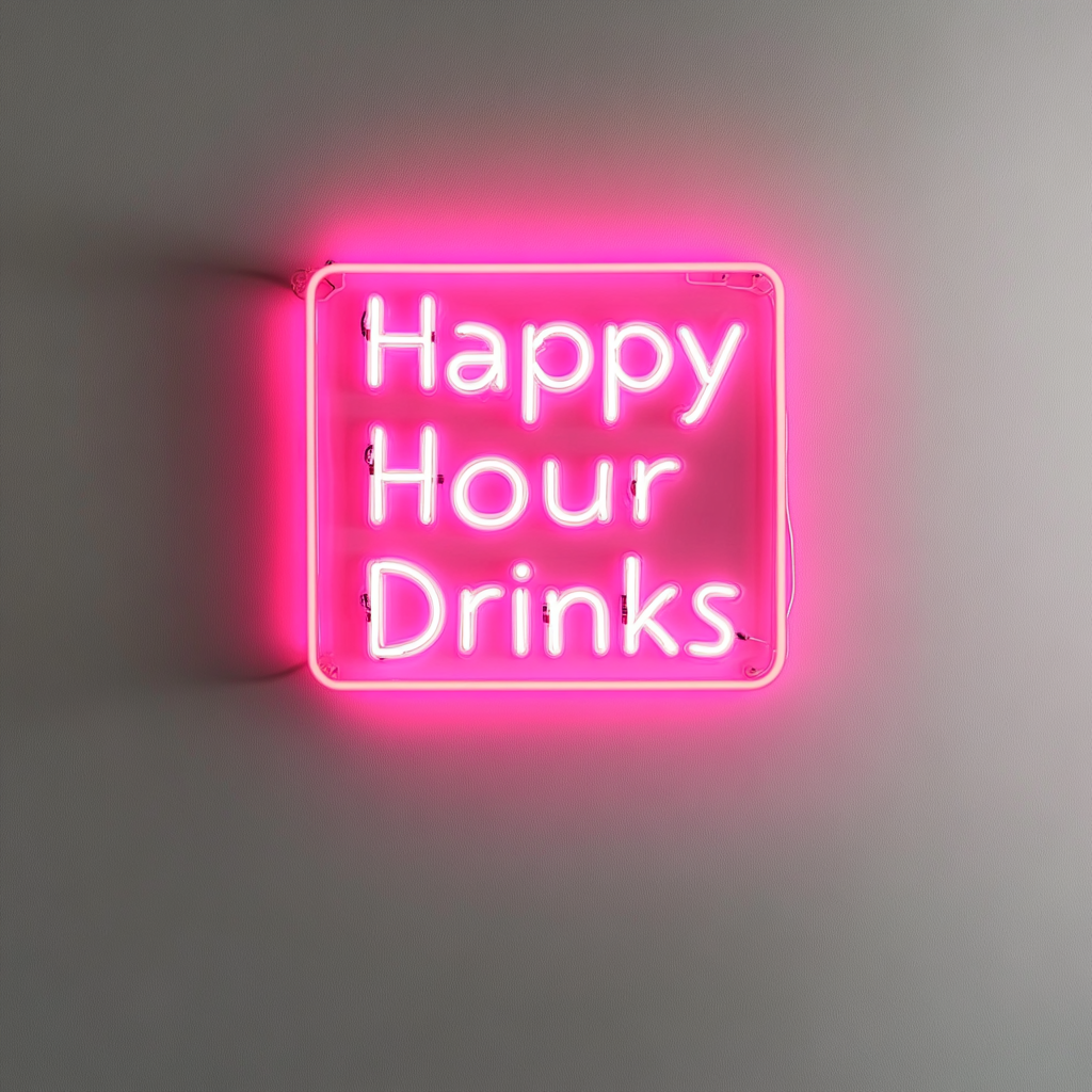 "Happy Hour Drinks" - Pink Neon Sign, 24 Inches