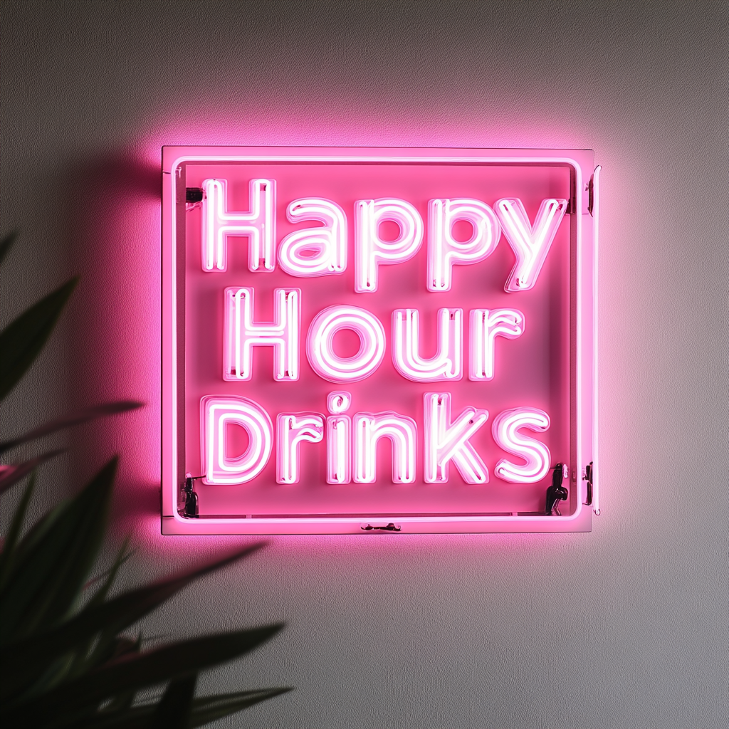 "Happy Hour Drinks" - Pink Neon Sign, 24 Inches