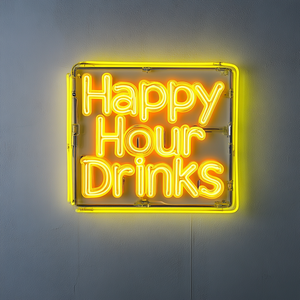 "Happy Hour Drinks" - Yellow Neon Sign, 24 Inches