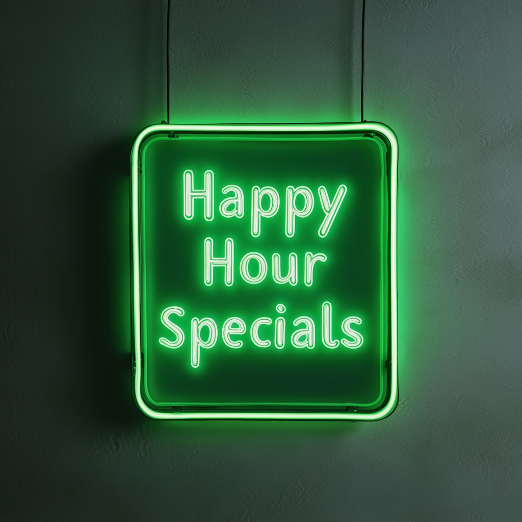 "Happy Hour Specials" - Green Neon Sign, 24 Inches