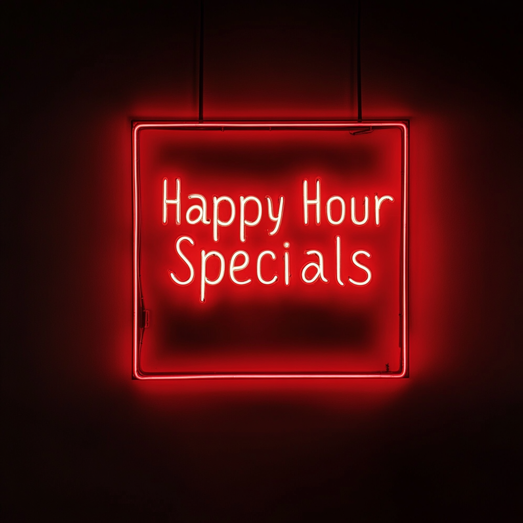 "Happy Hour Specials" - Red Neon Sign, 24 Inches
