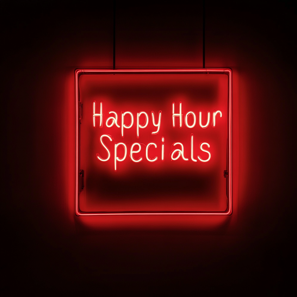 "Happy Hour Specials" - Red Neon Sign, 24 Inches