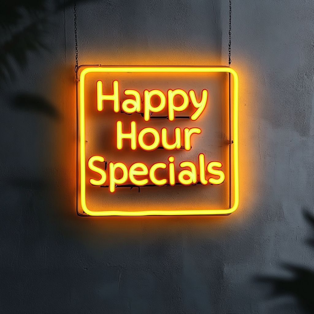 "Happy Hour Specials" - Yellow Neon Sign, 24 Inches