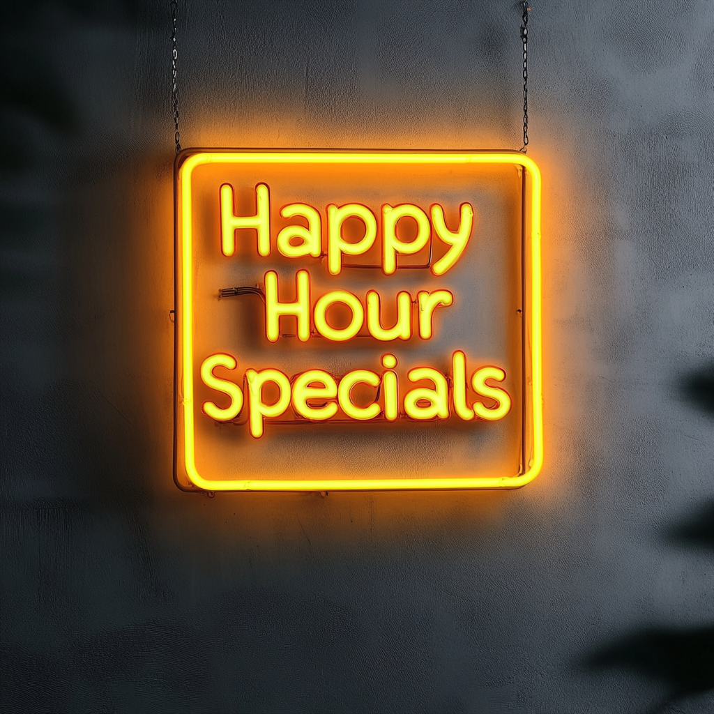 "Happy Hour Specials" - Yellow Neon Sign, 24 Inches