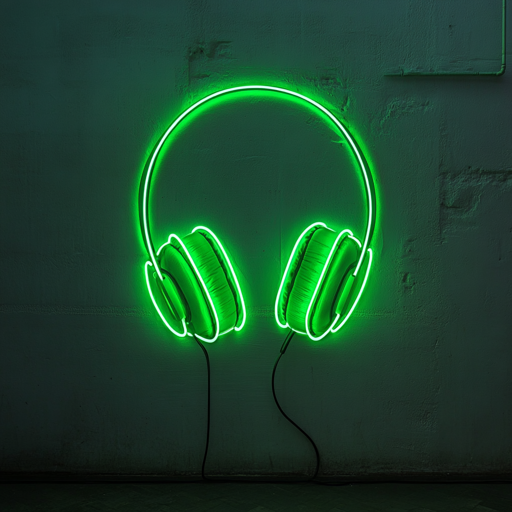 Headphones - Green Neon Sign, 18 Inches