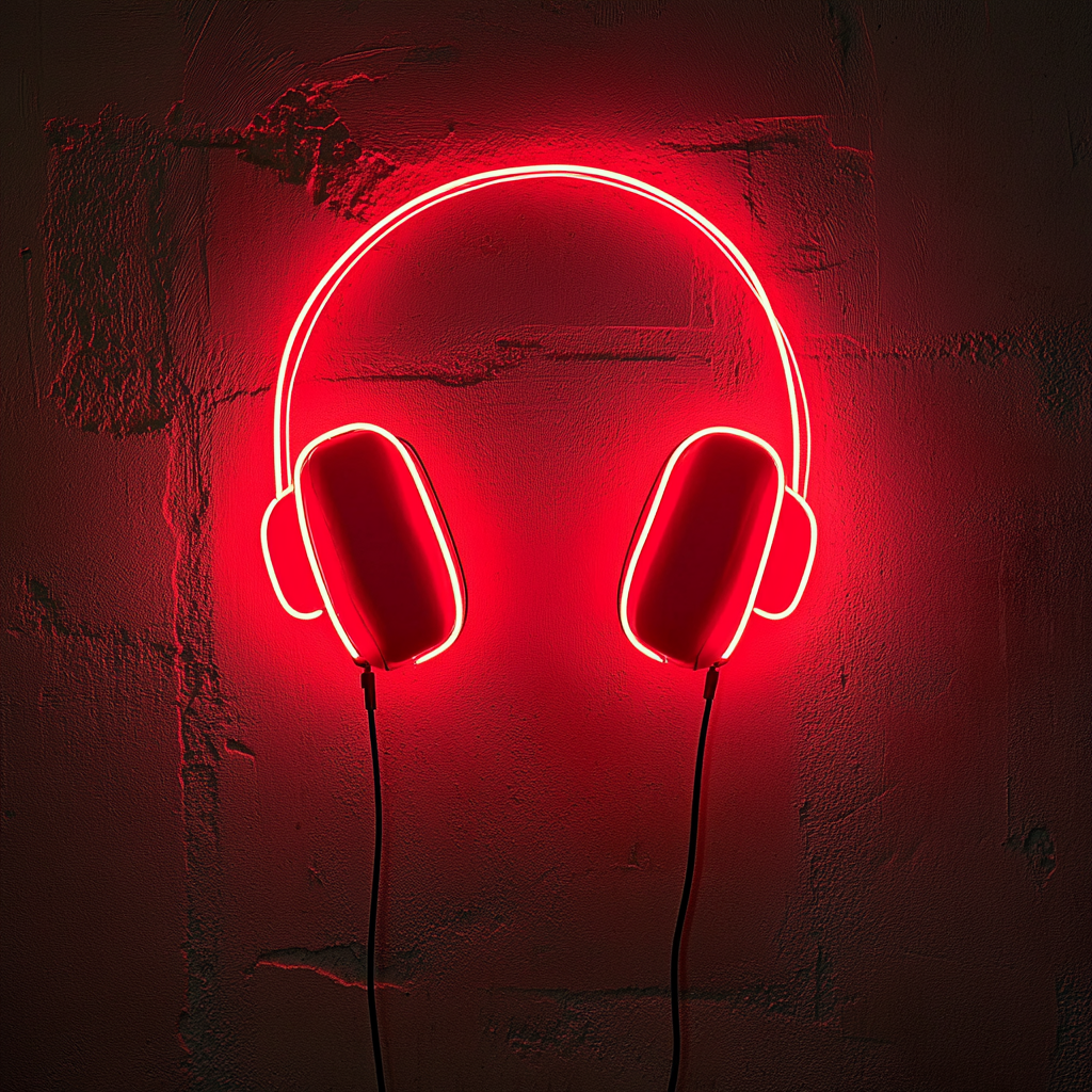 Headphones - Red Neon Sign, 18 Inches