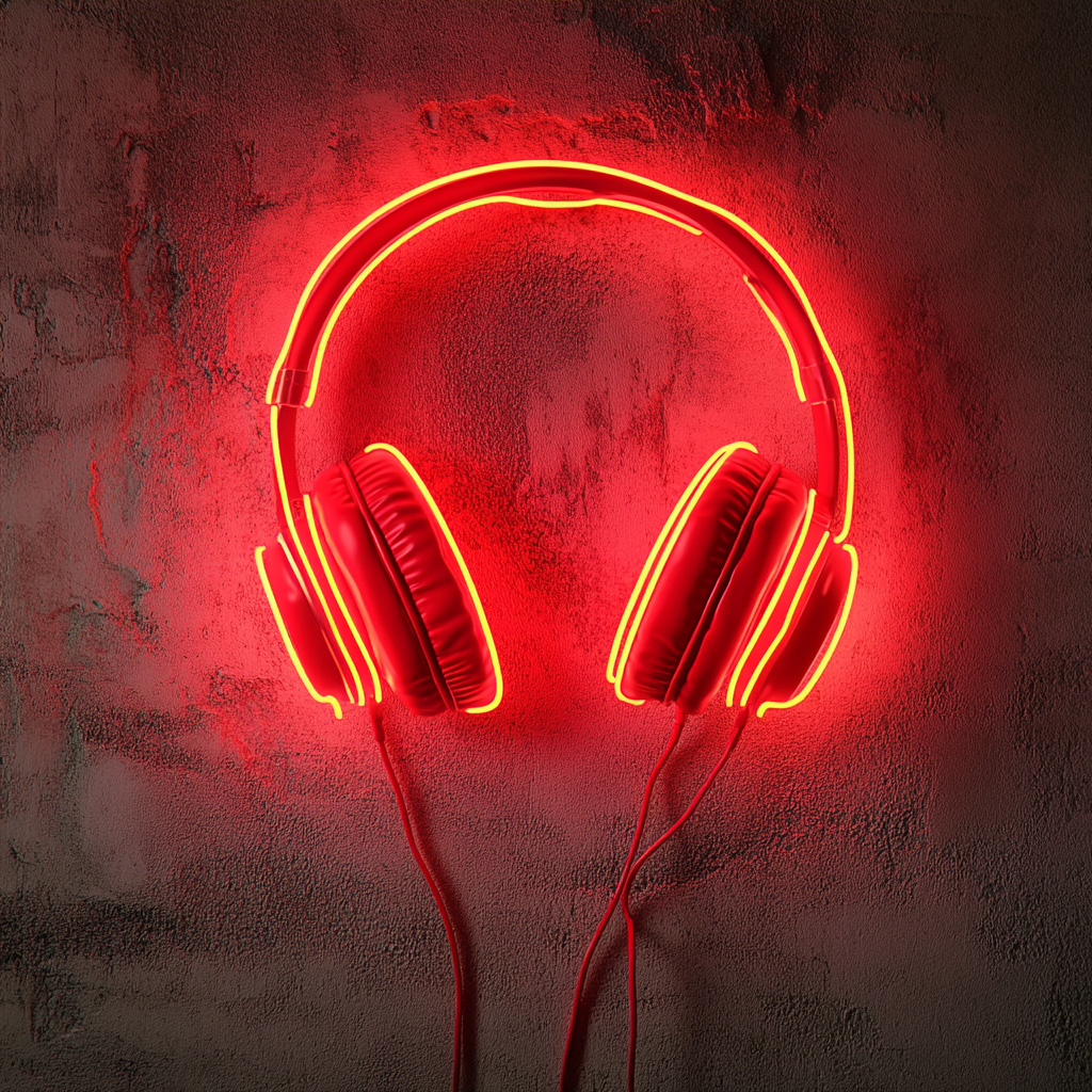 Headphones - Red Neon Sign, 18 Inches