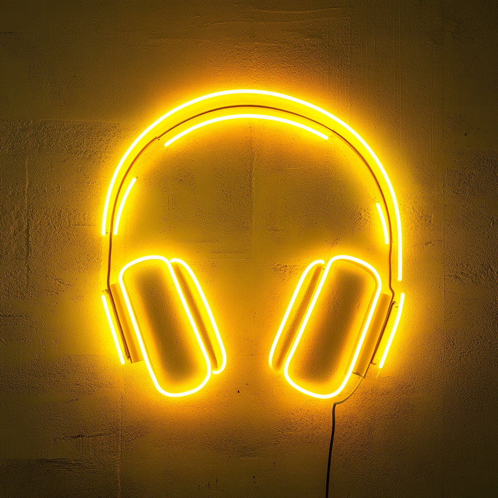 Headphones - Yellow Neon Sign, 18 Inches