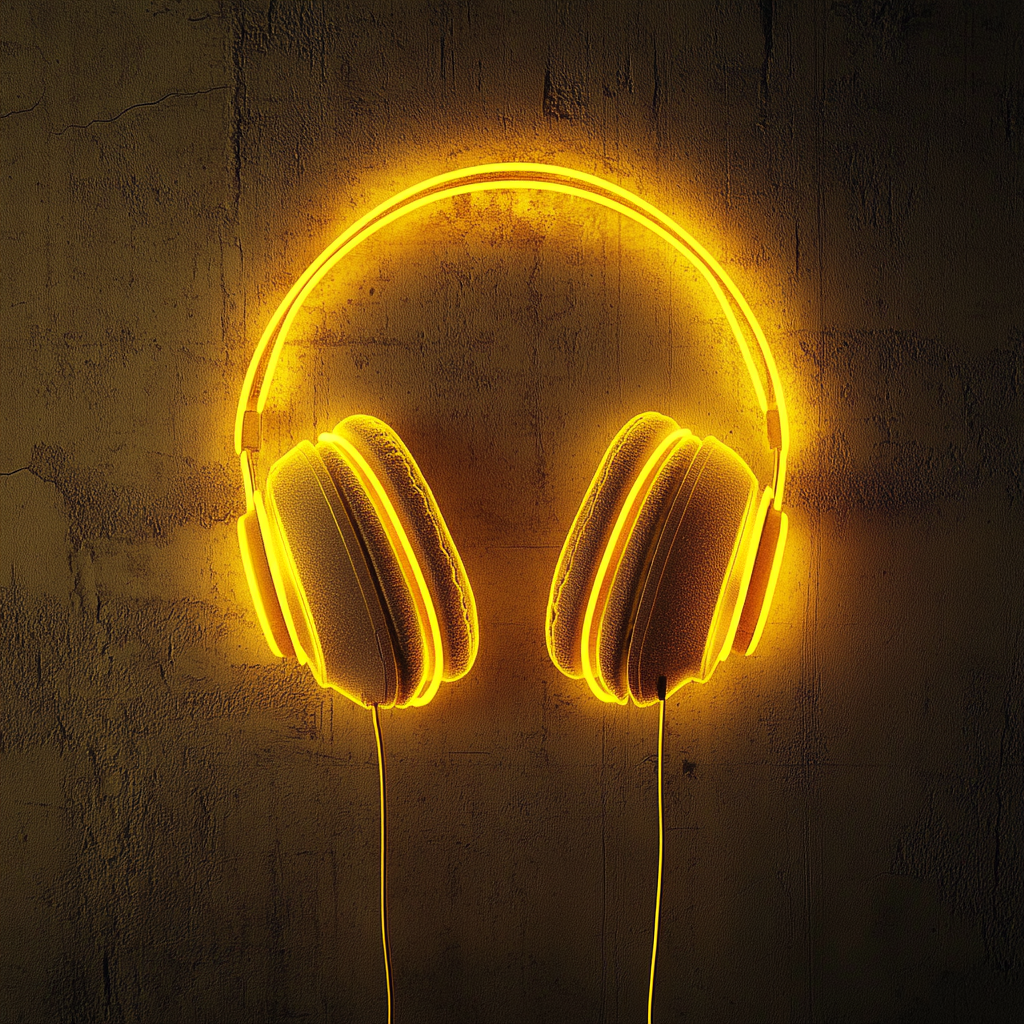 Headphones - Yellow Neon Sign, 24 Inches