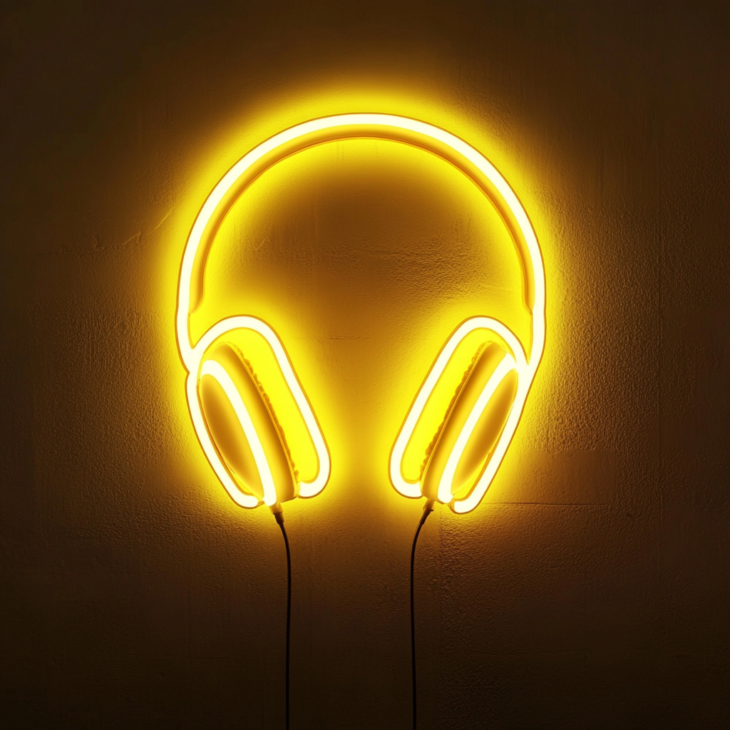 Headphones - Yellow Neon Sign, 24 Inches