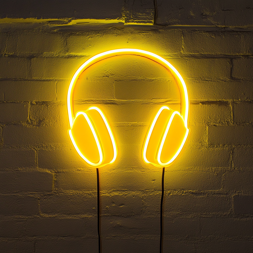 Headphones - Yellow Neon Sign, 24 Inches