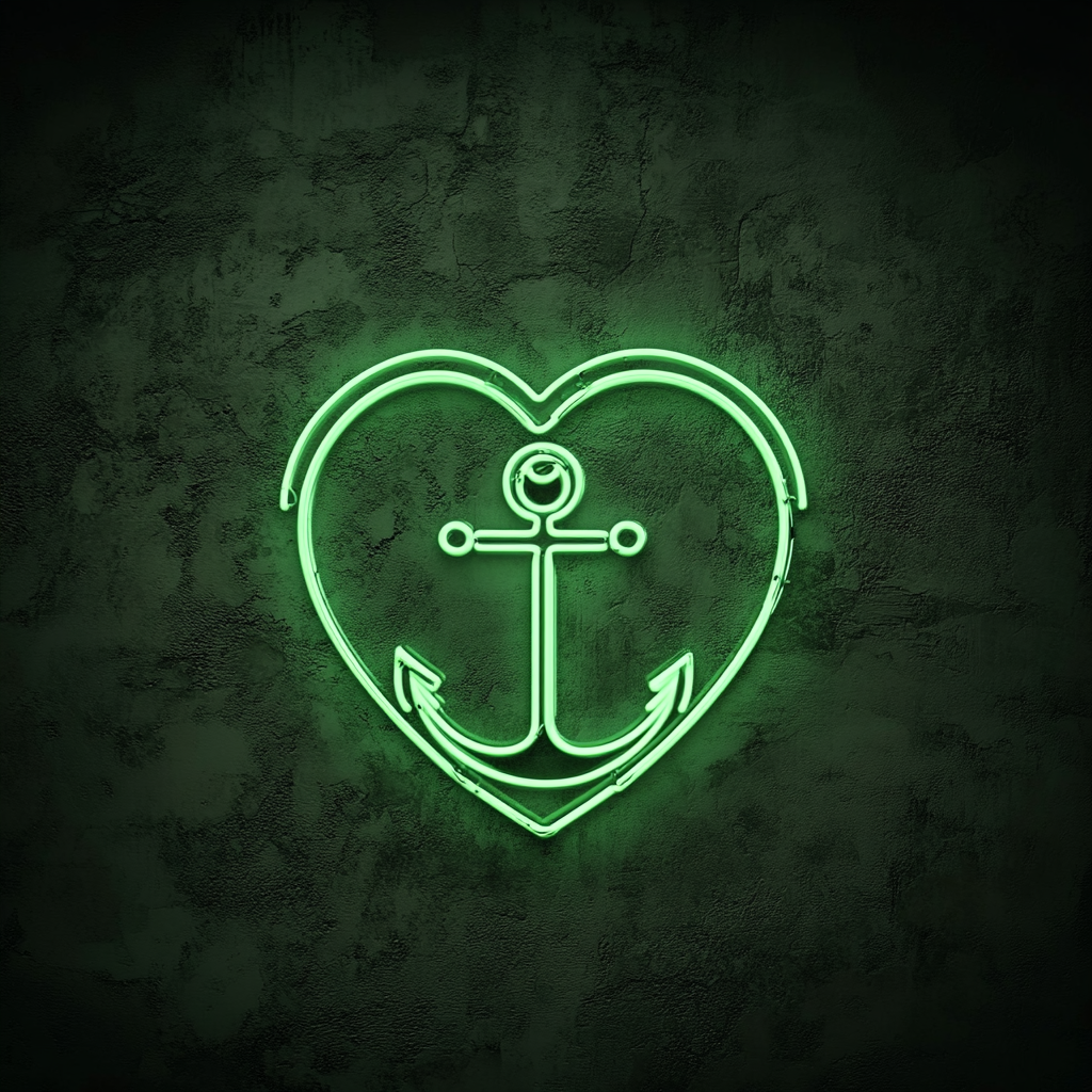 Heart and Anchor - Green Neon Sign, 18 Inches