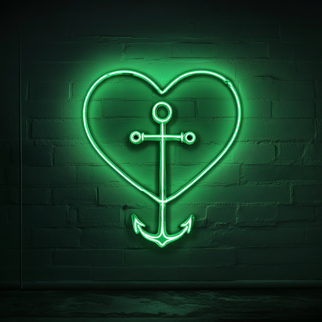 Heart and Anchor - Green Neon Sign, 24 Inches