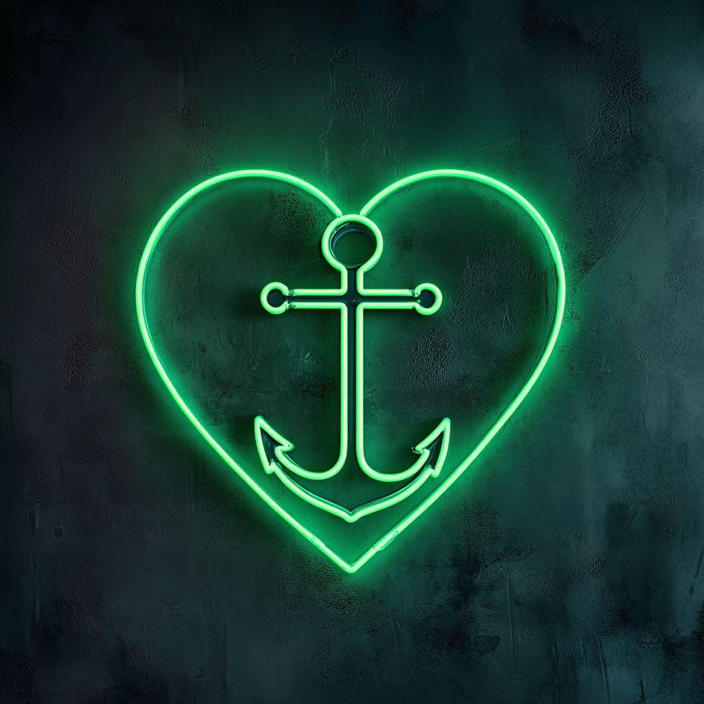 Heart and Anchor - Green Neon Sign, 18 Inches