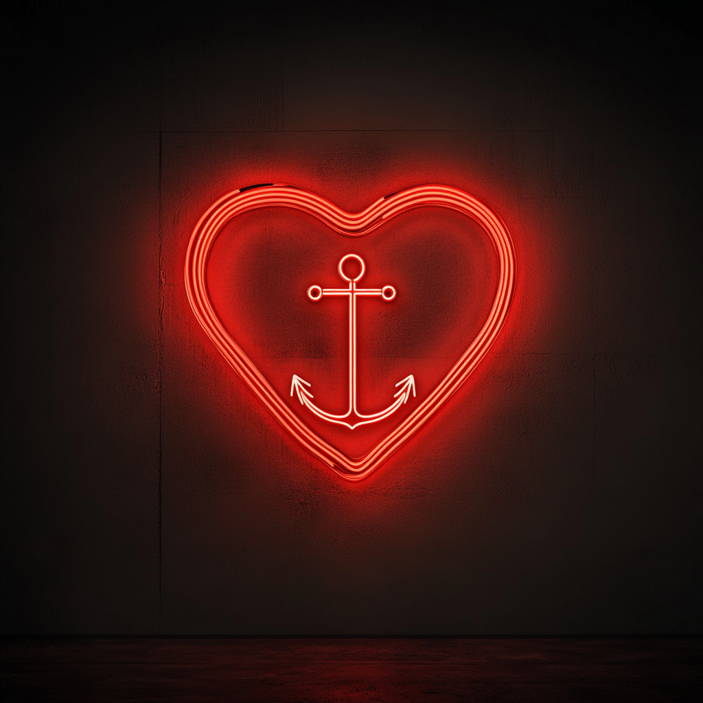 Heart and Anchor - Red Neon Sign, 18 Inches