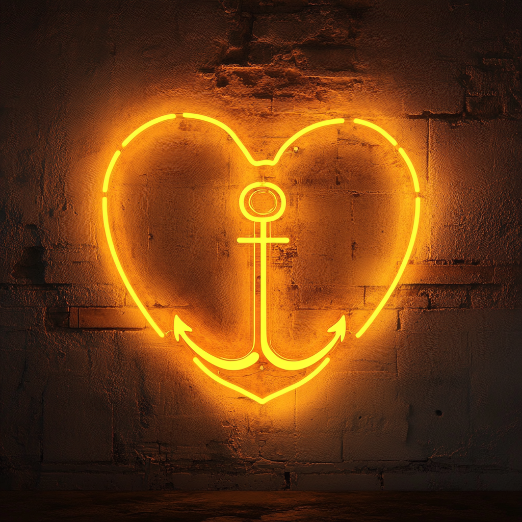 Heart and Anchor - Yellow Neon Sign, 18 Inches