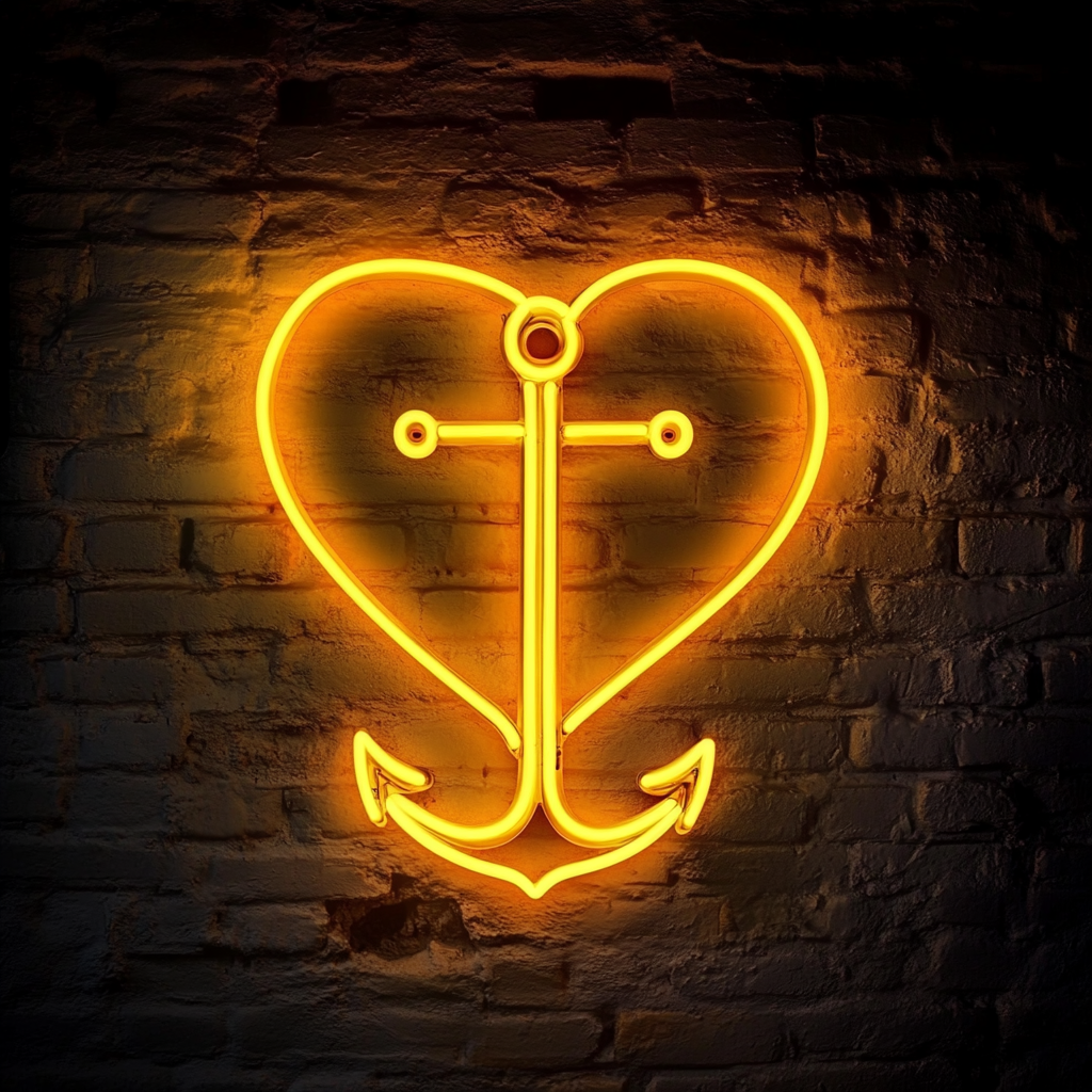 Heart and Anchor - Yellow Neon Sign, 18 Inches