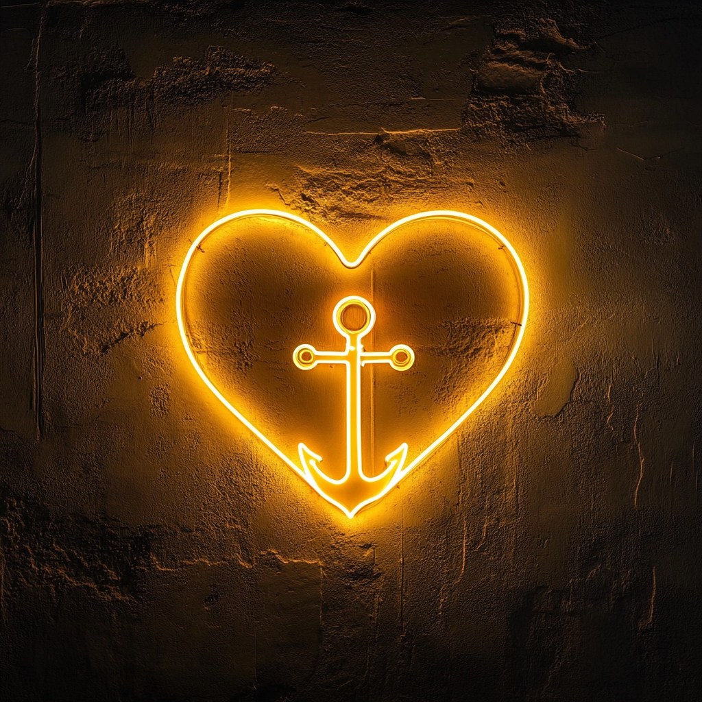 Heart and Anchor - Yellow Neon Sign, 24 Inches
