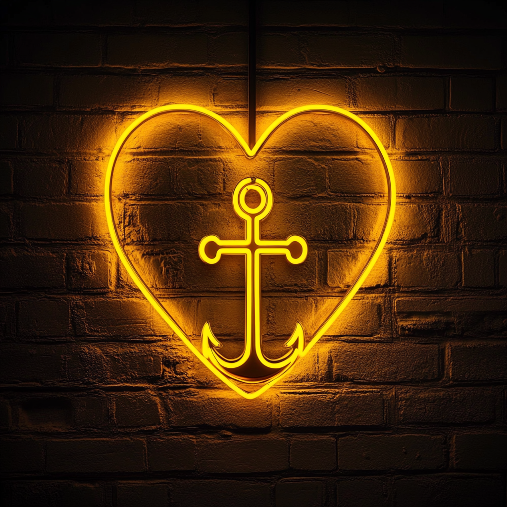 Heart and Anchor - Yellow Neon Sign, 18 Inches