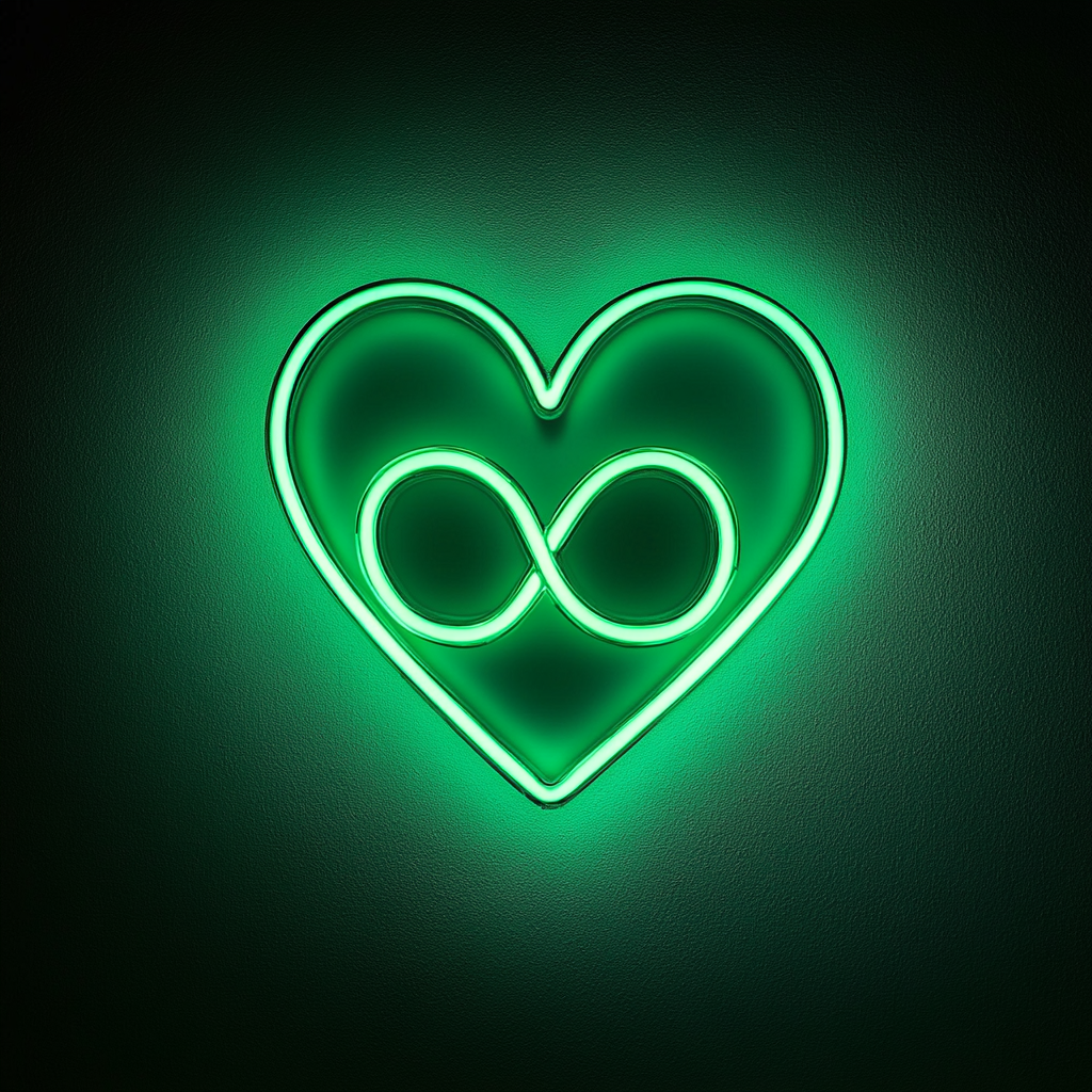 Heart and Infinity Sign - Green Neon Sign, 24 Inches