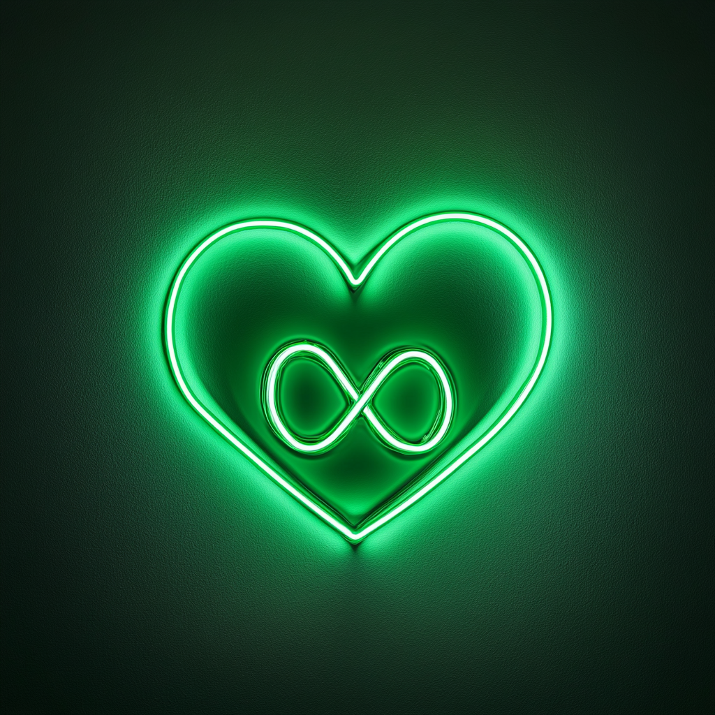 Heart and Infinity Sign - Green Neon Sign, 24 Inches