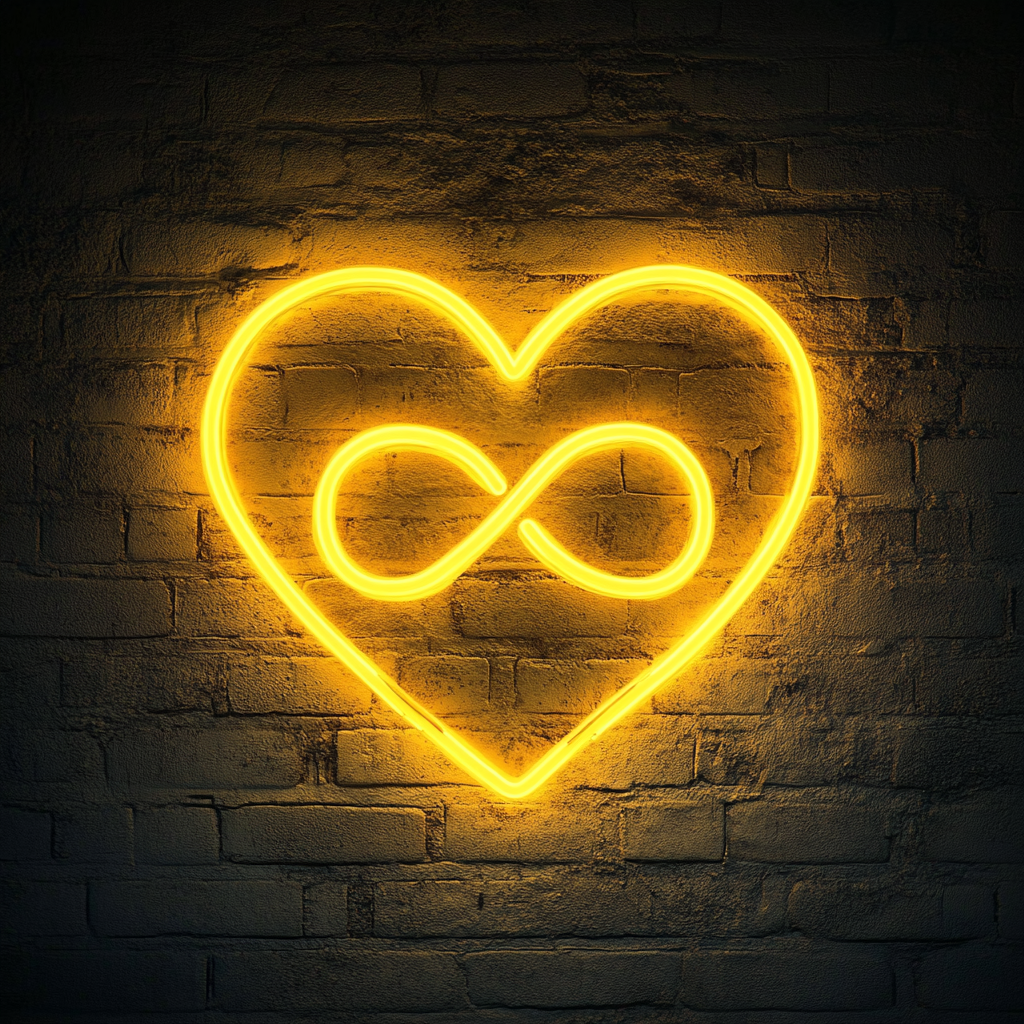 Heart and Infinity Sign - Yellow Neon Sign, 24 Inches