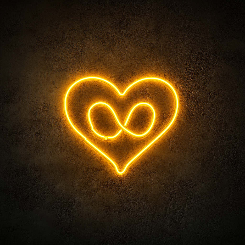 Heart and Infinity Sign - Yellow Neon Sign, 24 Inches