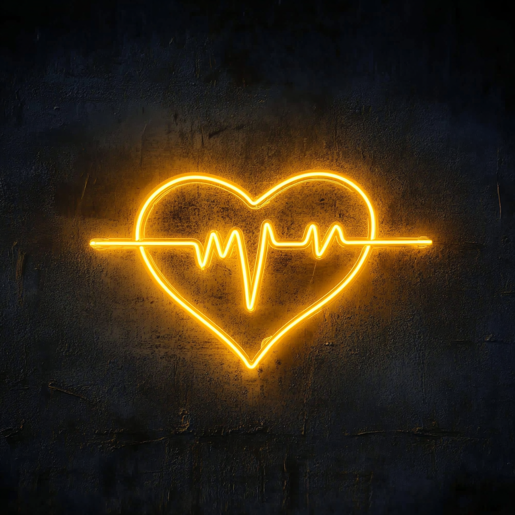 Heartbeat Line - Yellow Neon Sign, 24 Inches