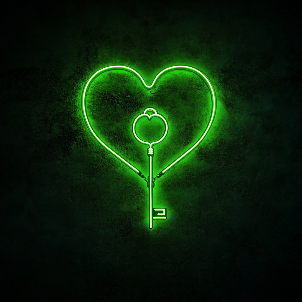 Heart Key - Green Neon Sign, 24 Inches