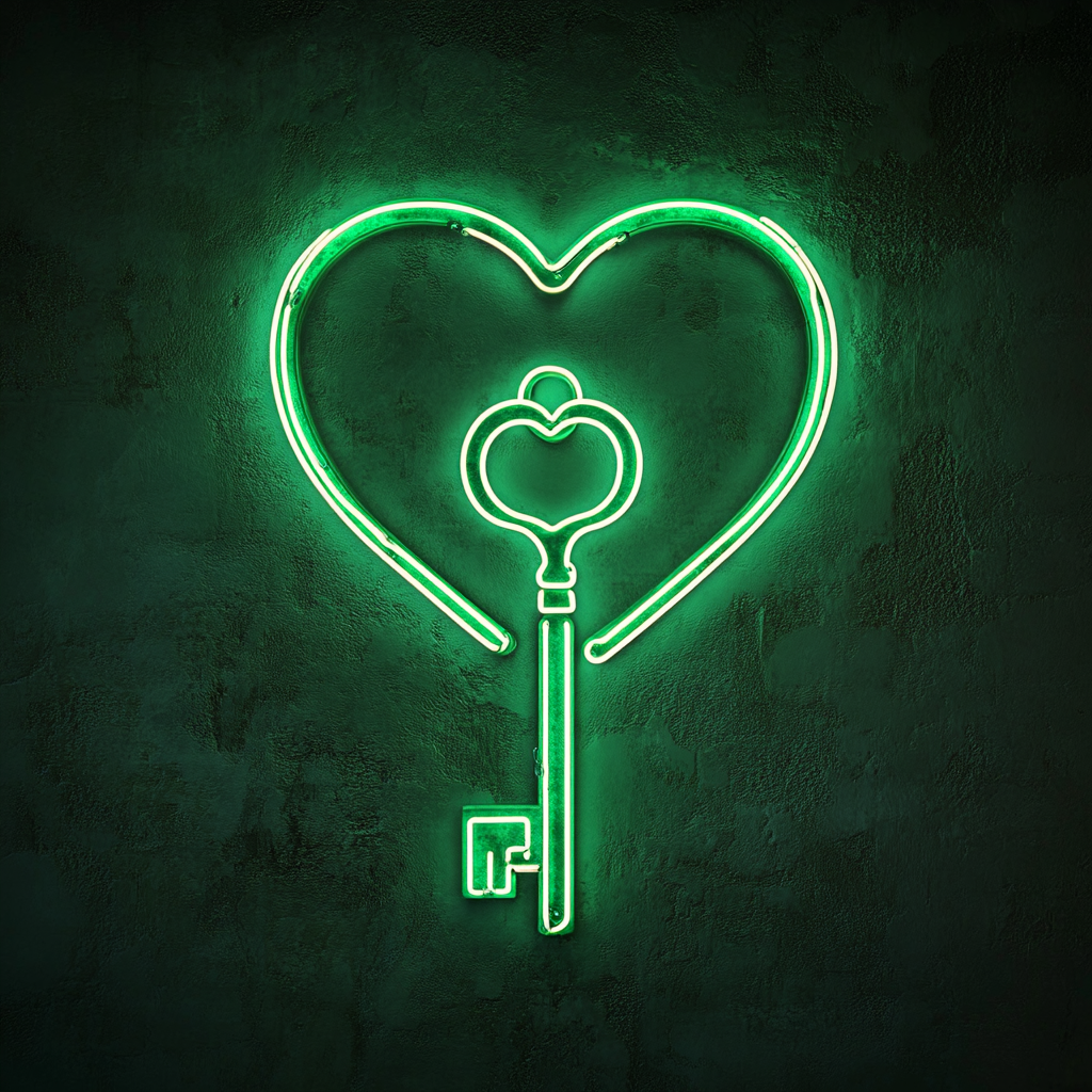 Heart Key - Green Neon Sign, 18 Inches
