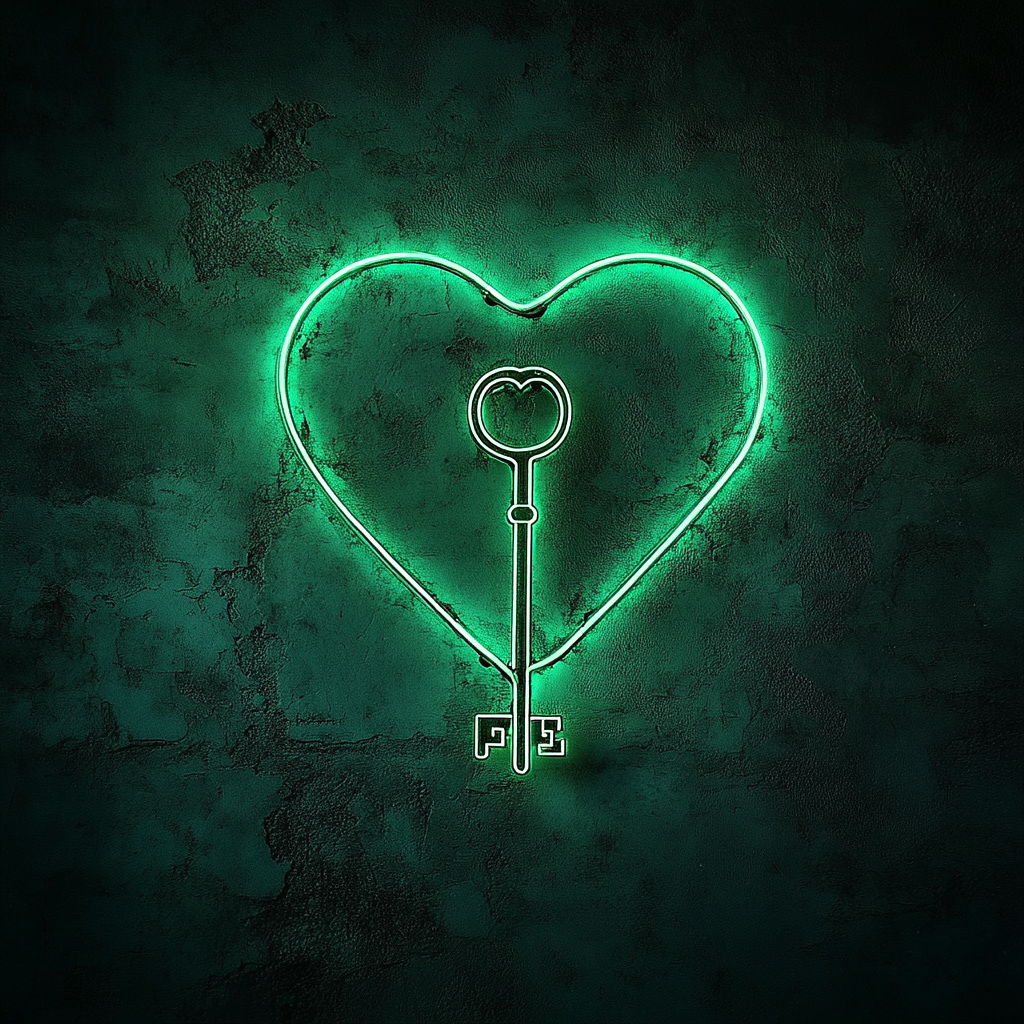 Heart Key - Green Neon Sign, 18 Inches