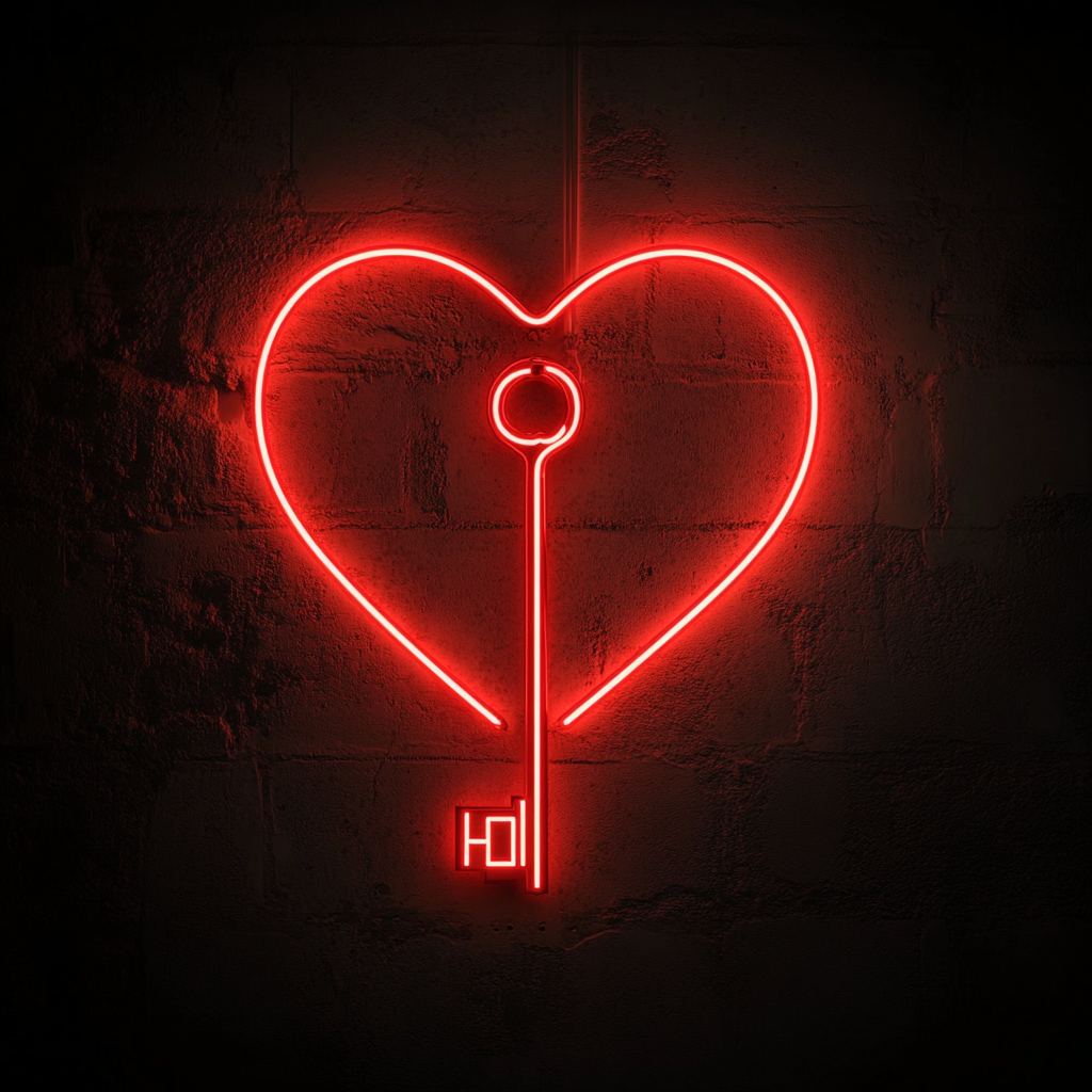 Heart Key - Red Neon Sign, 24 Inches