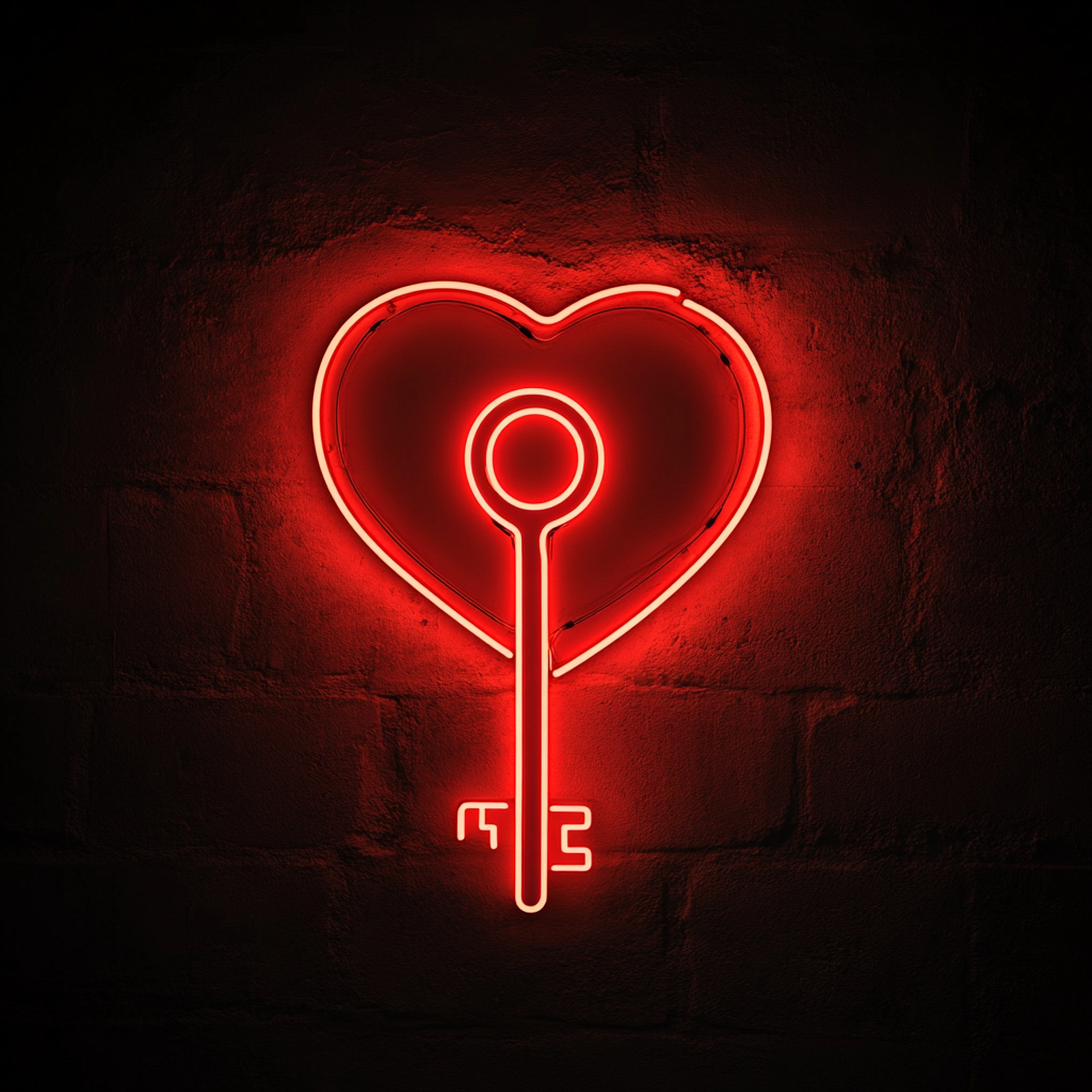 Heart Key - Red Neon Sign, 24 Inches