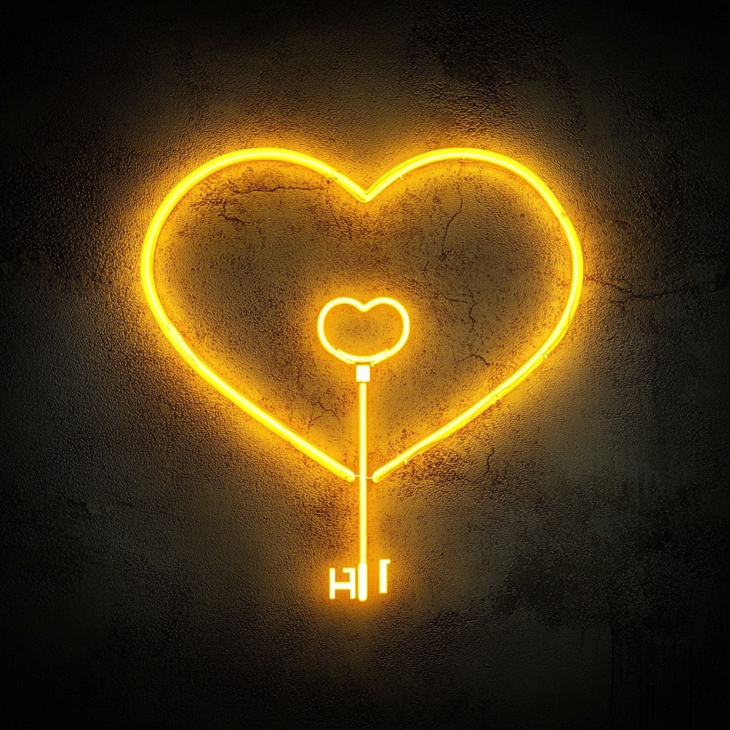 Heart Key - Yellow Neon Sign, 18 Inches